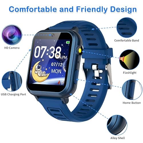 Phyulls Smart Watch for Kids with 39 Games Alarm Clock, Touchscreen, Calendaring Camera Music Player Time Display Video & Audio Recording, Toys for 3-12 Years Old Boys thumbnail 2