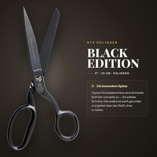 NTS-Solingen Black Edition | Schneiderschere | Stoffschere | Schere aus Karbonstahl | Schwarz Brüniert | Super Scharf | Hergestellt in Solingen | 23 cm = 9,0" thumbnail 2
