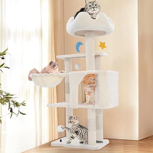 Cat Tree Tower with Metal Frame Hammock, 40'' Cat Trees for Indoor Cats Large Adult, Cat Towers with Scratching Post, Cats Condo Furniture with Cloud Top Perch, Cats Climbing Tower for Kittens(White) thumbnail 8