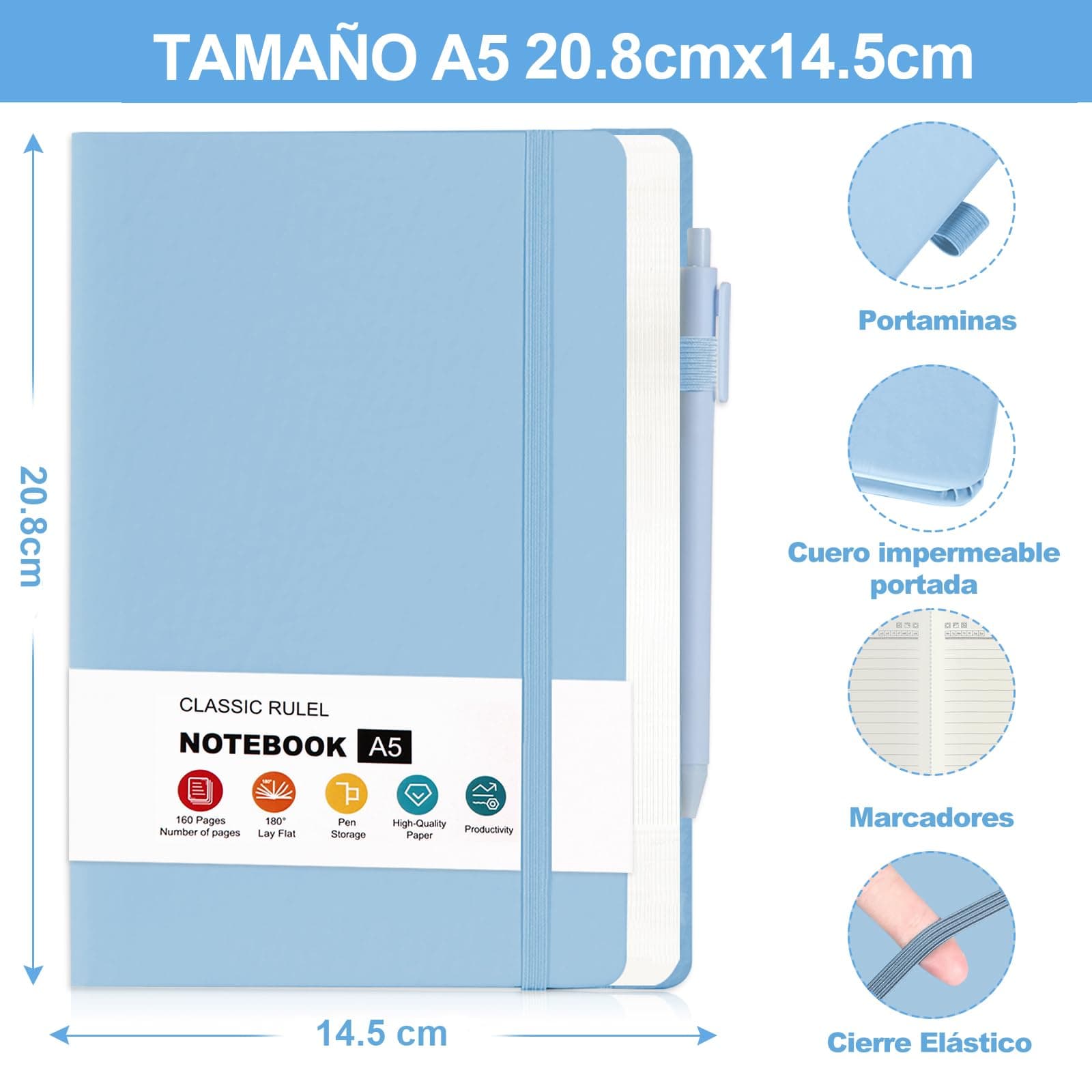 3 Pack Cuaderno Rayado,A5 Cuaderno con Forro de Tapa Dura de 480 páginas,Diario de Piel para Escribir, Oficina, Escuela, Negocio(3 Colors 20.8cm x14.5cm) thumbnail 2