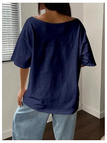 RoseSeek Women's Oversized Off Shoulder Graphic Tees Short Sleeve Bow Letter Print T Shirts Y2K Tops thumbnail 2