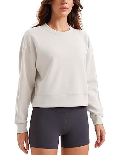 CRZ YOGA Womens SoftAura Crewneck Sweatshirt Long Sleeve Workout Casual Pullover Basic Fall Tops - Large - Milky White