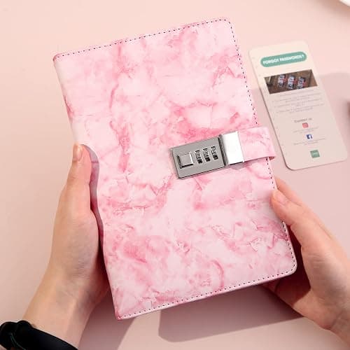 CAGIE Marble Diary with Lock for Girls and Women, Waterproof Journal with Lock 192 Pages Secret Girls Locked Diary with Pen, Password Locked Journals for Teen Girls, A5 Pink thumbnail 8
