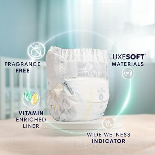 Pampers Pure Protection Baby Diapers, Size 0 (10 lbs ), 128 Count, Up to 100% Leakproof, Premium Plant-based Skin Protection, Hypoallergenic Soft Diapers thumbnail 3