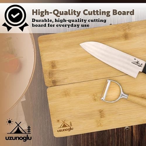 Foldable Bamboo Cutting Board Set - with Knife, Peeler, Bag & Built-in Sharpener – Portable Compact Chopping Board for Camping, Picnic, Travel & Kitchen – Non-Slip, Eco-Friendly, Multi-Purpose Design thumbnail 4
