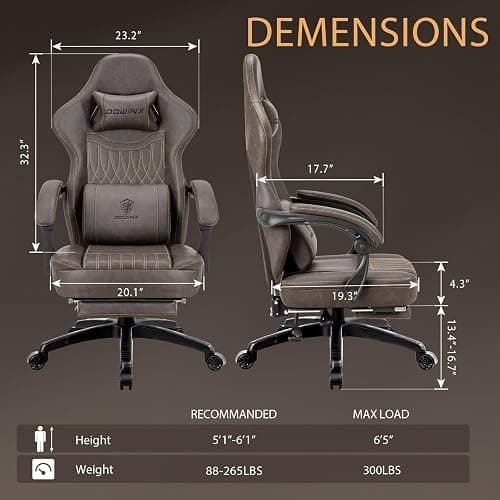 Dowinx Gaming Chair Breathable PU Leather Gamer Chair with Footrest Massage Lumbar Support, Big and Tall Ergonomic Reclining Computer Chair with Pocket Spring Cushion for Adults Teens (Brown) thumbnail 3