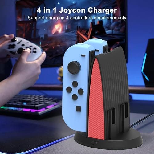 Controller Charging Dock for Nintendo Switch JoyCon, Joy Con Charger Station Compatible with OLED, 4 in 1 JoyCons Charging Switch Accessories with LED Indication and USB Type-C Cord thumbnail 5