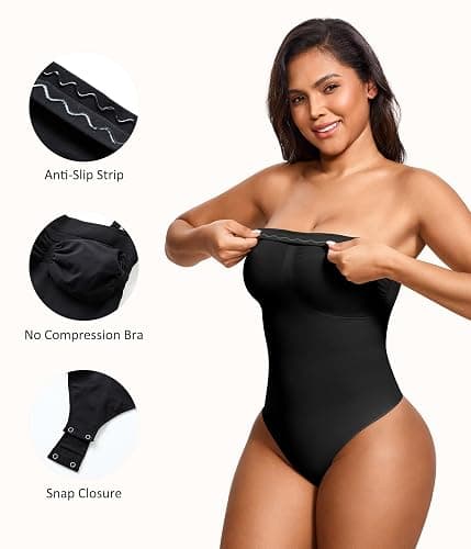IHHCOXK Strapless Thong Bodysuit for Women Seamless Tummy Control Shapewear Body Shaper -Removable Strap Tube Top Leotard thumbnail 3
