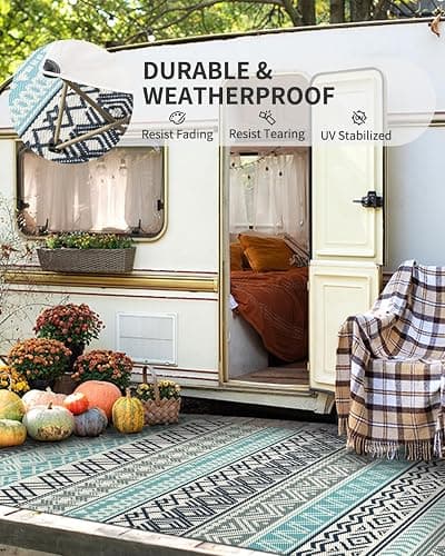 MontVoo Outdoor Rug Carpet Waterproof-Patio Rug Mat 5x8 Reversible RV Outdoor Camping Rugs Picnic Beach Mats Plastic Straw Outside Rugs for Balcony Porch Pool Deck Boho Patio Decor thumbnail 4