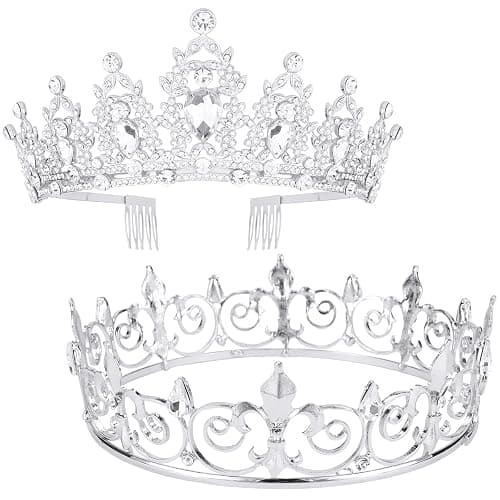 Velscrun Crown for Men and Women, Metal King Crown Tiaras for Women and Girls, Silver Medieval Costume Accessories for Prom, Wedding, Halloween - Image 1