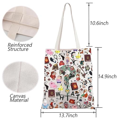 TGBJE Cartoon Movie Inspired Tote Bag Pig Lover Gift Mabel & Dipper Twins Shoulder Bag Cipher Fans Gift thumbnail 2