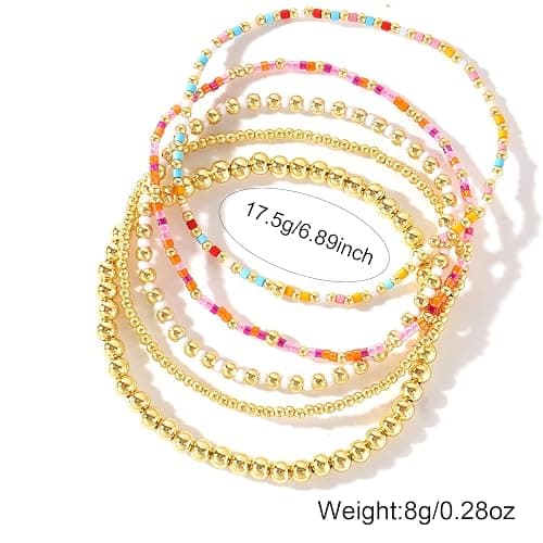 Winerbalaa Gold Beaded Colorful Bracelet Stack for Women,Handamde Bohemian Stretch Seed Beads Stackable Bracelets Fashion Holiday Party Accessories Jewelry Gift Friendship thumbnail 4