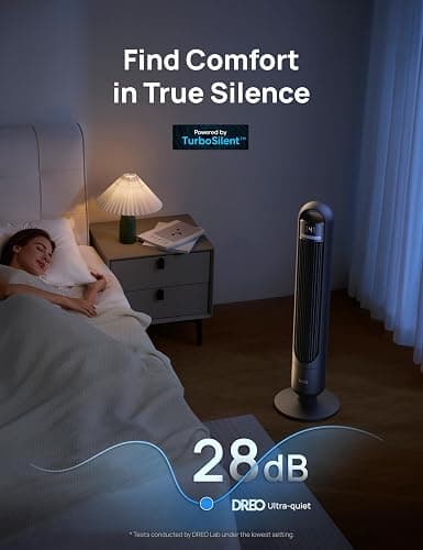 Dreo Tower Fan for Bedroom, 90° Oscillating Standing Fans for Room with 4 Speeds, 3 Modes, 28dB Quiet for Sleep, 25ft/s Velocity, 8H Timer, Remote, Living Room, Office, Home, Black, TF117 thumbnail 5