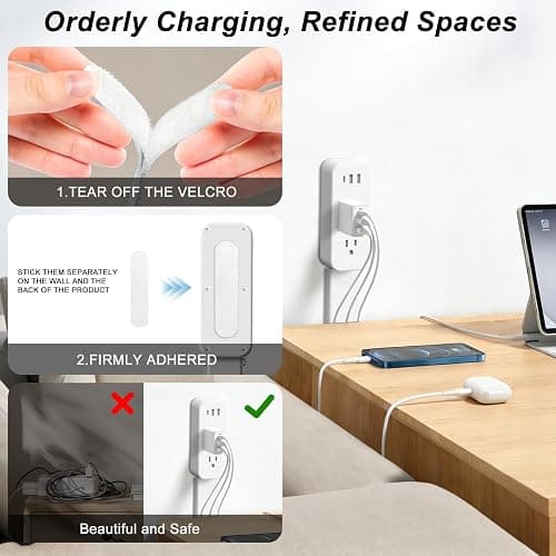Outlet Extender Stick - Features USB-A, USB-C and 2 AC Outlets, Extends 22"-34", Rotates 180° Access Hard-to-Reach Outlets, Wall Plug Power Socket Expander Nightstands, Sofa, Desks and More thumbnail 3