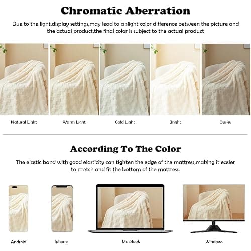 NEWCOSPLAY Super Soft Queen Blanket Ivory Premium Silky Flannel Fleece 3D Checkered Lightweight Bed Blanket All Season Use (Ivory Checkered, Queen(90"x90")) - Ivory Checkered - Queen(90"x90") thumbnail 6