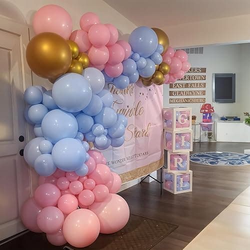 Balloons Pink and Blue, 60 Pack 12 Inch Pastel Light Pink Blue White Gold Balloons, Baby Pink Blue Balloon with Confetti Balloon for Birthday, Gender Reveal, Baby Shower, Boy or Girl Party Decoration - Pink Blue Gold thumbnail 2