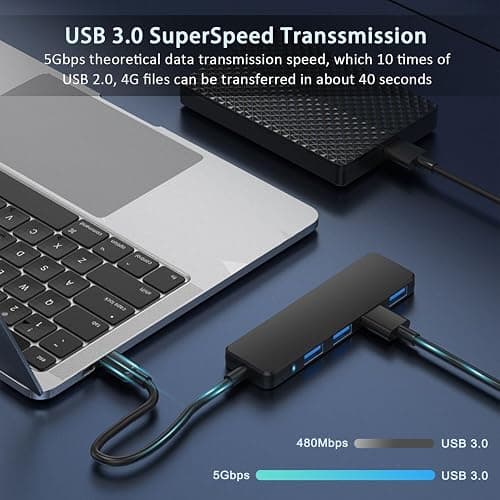 USB 3.0 Hub, VIENON 4-Port USB Hub USB Splitter USB Expander for Laptop, Xbox, Flash Drive, HDD, Console, Printer, Camera,Keyborad, Mouse(Not for Charging) thumbnail 3