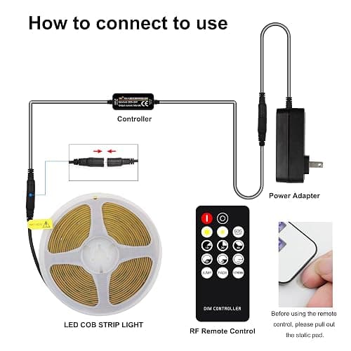 AXMOTUT COB LED Strip Light Warm White, High Bright LED Strips with 2400LEDs, RF Remote and UL Power Supply, 3000K Dimmable LED Lights for Bedroom, Kitchen, DIY Home Decoration thumbnail 4