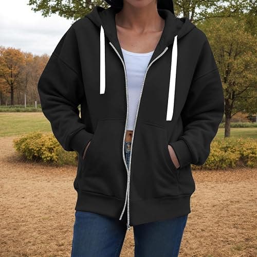 Zip Up Hoodie Women Oversized Sweatshirts 2025 Fall Winter Fashion Long Sleeve Casual Lightweight Y2K Hooded Jacket thumbnail 3