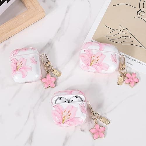 CameCosy Transparent Case Compatible for Airpods 4 Generation 2024 with Flower Pendant, Cute Cover with Pink Lily Flower Pattern for Girls, Protective Case in Shockproof Anti-Scratches Anti-Slip TPU thumbnail 7