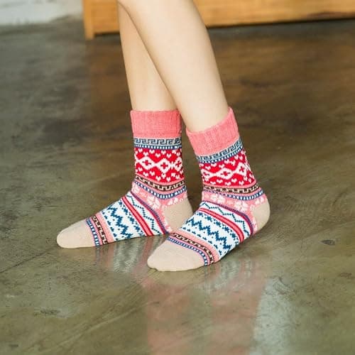 JOYCA & CO. 3-5 Pairs Womens Multicolor Fashion Warm Wool Cotton Thick Winter Crew Socks thumbnail 5