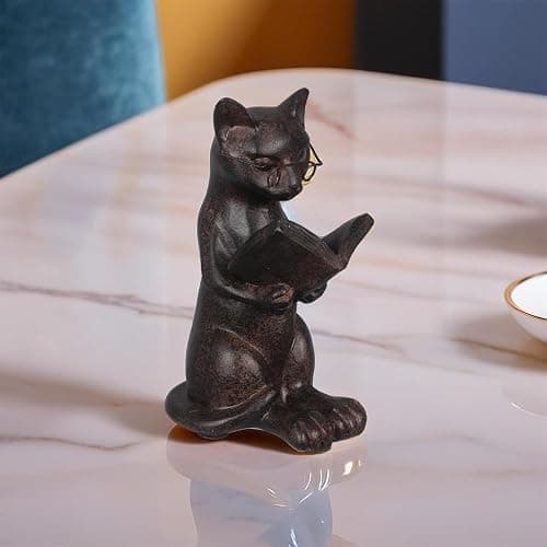 Young's Inc. Cat Figurine - Cute Cat Statue - Whimsical Cat Decor for Cat Lovers - Cat Collectibles and Meditation Decor - Cat with Eye Glasses - 4'' L X 3'' W X 5'' H thumbnail 5