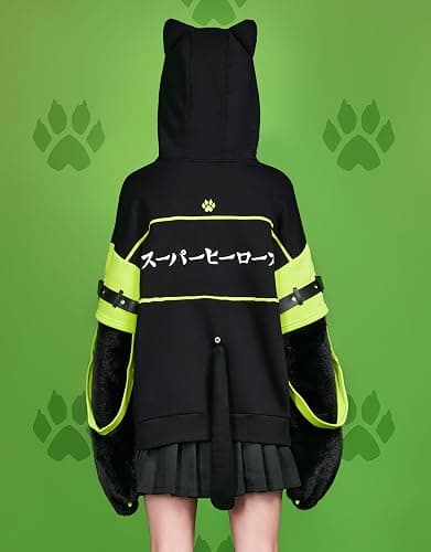 Micotaku Women's Miraculous Cat Noir Pullover Hoodie Detachable Furry Cat Paw Gloves Handbag Hooded Sweatshirt thumbnail 5