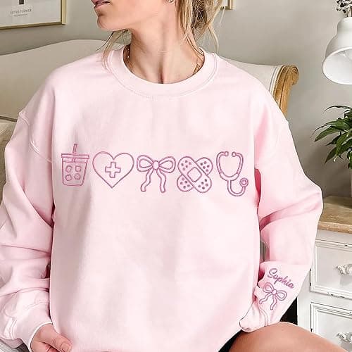 Embroidered Nurse Sweatshirt – Coquette Bow Nursing Crewneck, Cute Nursing Student Sweater, Personalized CNA Outfit, Medical Professional Clothing, Unique Gift Idea for Nurses and Healthcare Workers thumbnail 2
