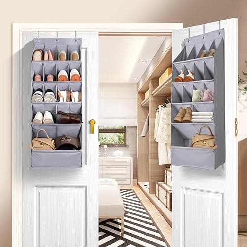 FENTEC 1 Pack Over-the-Door-Shoe-Organizers, Hanging Organizers with Large Pocket Shoe Holder Hanging Shoe Rack for Closet Shoe Organizer for Wall, Over Door Organizer with 15 Pockets Gray thumbnail 2
