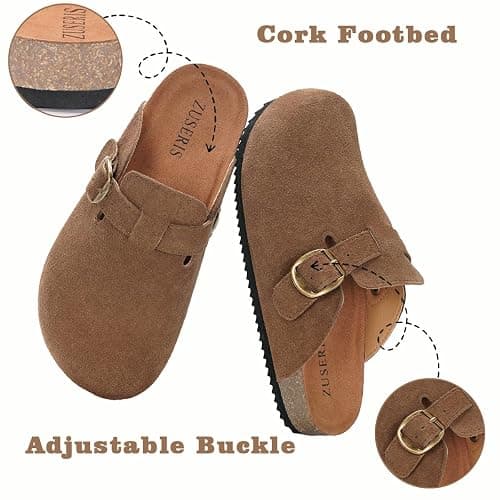 Kids Suede Clogs Boys Girls Cork Footbed Potato Shoes Classic Slip On Leather Mules Children Indoor Outdoor Sandals with Adjustable Buckle thumbnail 6