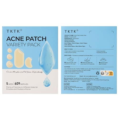 TKTK 609 Count Pimple Patches for Face, Hydrocolloid Acne Cover Patch Bulk | Pimple Stickers for Cheeks, Forehead, Chin Blemishes Zit & Breakouts, All Skin Types, Dots, Strips, Contoured 5 Sizes Variety thumbnail 9