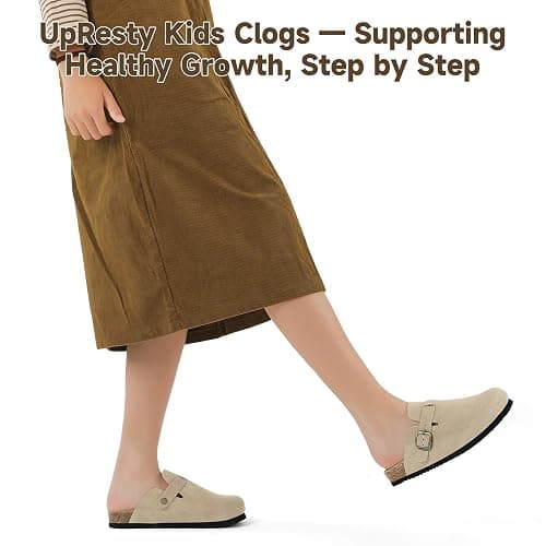 UpResty 100% Genuine Suede Toddler Kids Clogs with Arch Support, Boys Girls Infant Clogs with Comfort Memory Foam Insole, Non Slip Cork Footbed Mules for Kid with Adjustable Straps thumbnail 7