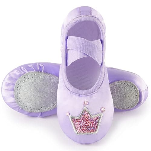 TRIPLE DEER Ballet Shoes for Girls, Satin Dance Practice Slippers Split Soft Leather Flat Sole Yoga Gymnastics Shoes (Toddler/Little/Big Kid) - Image 1