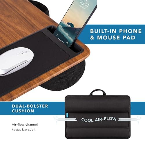 LAPGEAR Home Office Pro Lap Desk with Wrist Rest, Mouse Pad, and Phone Holder - Espresso Woodgrain - Fits up to 15.6 Inch Laptops - Style No. 91612 thumbnail 6