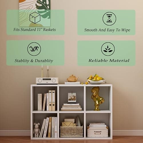 OSCHF 6-Cube Storage Shelf Bookcase - Wooden 3-Tier Floor Standing Open Bookshelf for Home and Office, Display Cabinet, Warm White thumbnail 4