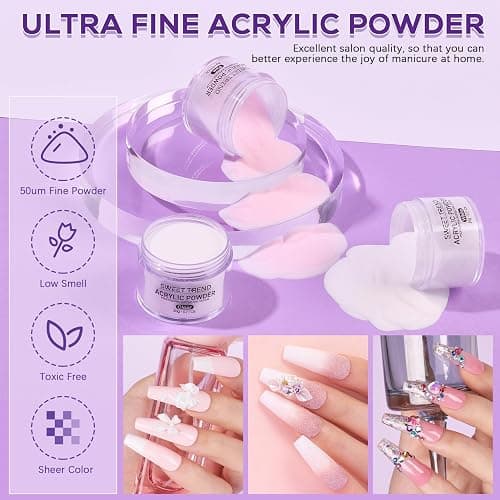 Beginners Nail Kit Acrylic Set: Professional Ultra-fine Acrylic Powder Kit with Everything - Starter Set with 600 Nail Tips Glitter Powder Nail Glue & Remover - Nail Art Supplies for DIY Home Salon thumbnail 3
