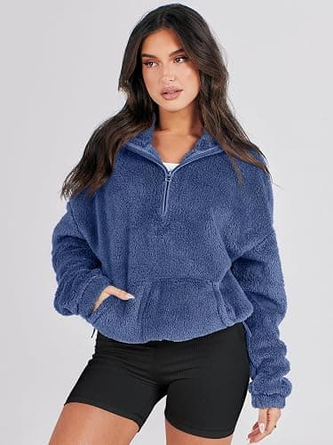 ANRABESS Sweatshirt for Women Zip Up Hoodies Cropped Pullover Fleece Hooded Sherpa Sweaters Tops 2025 Fall Winter Clothes thumbnail 5