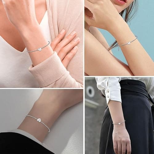 KunBead Mini Letter A-Z Initial Dainty Heart Charm Bracelets for Women Capital Name Alphabet Engraved Stainless Steel Bracelet thumbnail 6