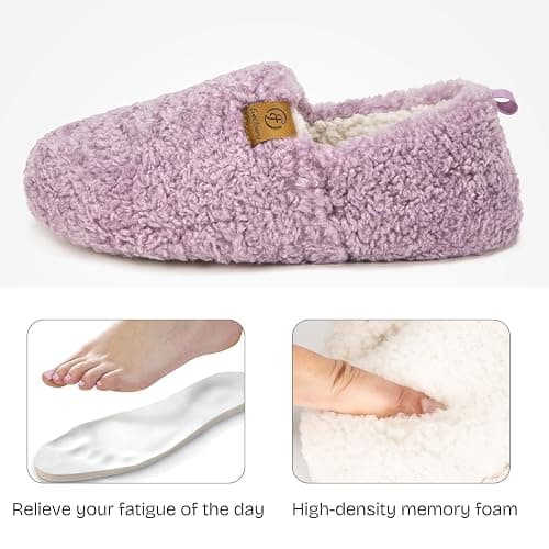 EverFoams Women’s Soft Curly Full Slippers Memory Foam Lightweight House Shoes Cozy Loafer with Polar Fleece Lining thumbnail 4