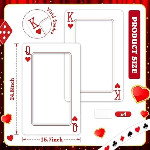 2 Pcs Casino Night Party Decoration 24 x 15 Inch Jumbo Playing Cards Giant Playing Card Board Cut Out Casino Photo Booth Prop Frame Vegas Party Decoration for Carnival Poker Night Decor (K,Q) thumbnail 3