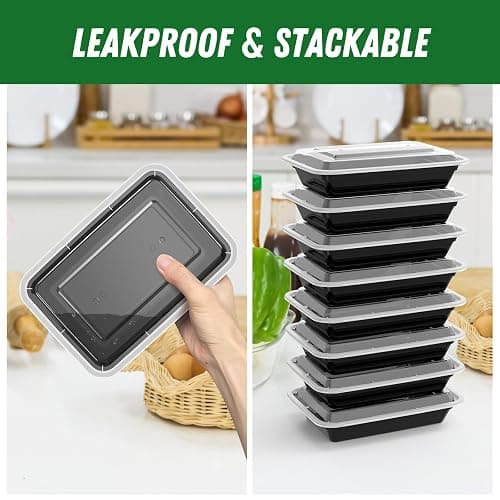 Dealusy 50 Pack (100-Piece) 28 oz Meal Prep Containers Reusable with Lids, Sturdy Leakproof & Food Safe, Microwave, Freezer, Dishwasher Safe Prep Containers, To Go Take Out Plastic Food Storage thumbnail 5