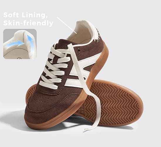 LUCKY STEP Women Classic Retro Gum Sole Fashion Sneakers Casual Tennis Skate Shoe Genuine Leather Walking Footwear Anti Slip Trainers thumbnail 3
