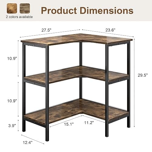 VECELO Corner Cabinet Table with 3 Tier Open Shelf, Multipurpose Display Organizer Storage Stand for Small Space Home Office Kitchen, Brown thumbnail 2