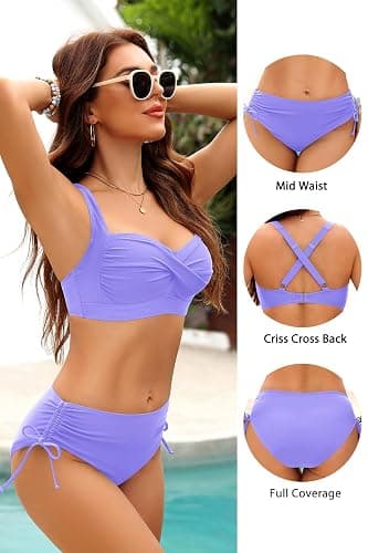 Women Two Piece Swimsuit - Push Up Bikini Set Criss Cross Bathing Suit Drawstring Mid Waist Bottom 2025 Swimwear thumbnail 4