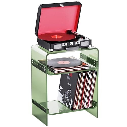 Acrylic Record Player Table with Storage Shelf, Clear Side Table Nightstand (Green, Large) - Image 1