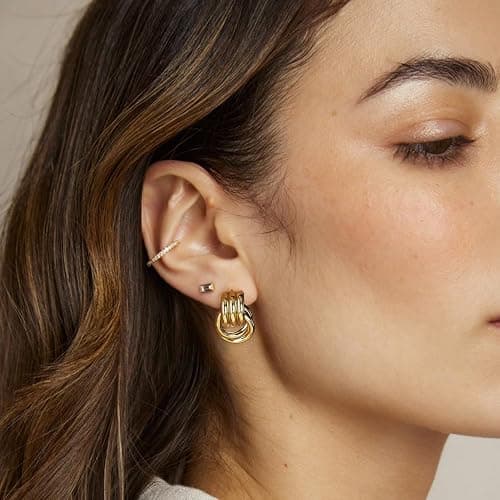 NIXMAX Chunky Small Knot Earrings Gold Silver Geometric Earrings for Women Dainty Gold and Silver Plated Dangle Drop Earrings Hypoallergenic and Lightweight Fashion Trendy Jewelry Gifts thumbnail 3