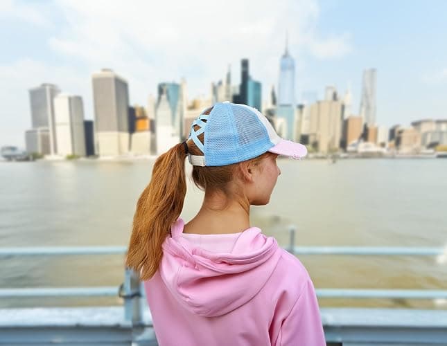 Funky Junque Ponytail Hat for Women - Baseball Cap with Adjustable Fit & High Pony Tail Criss Cross Back for Everyday Wear thumbnail 7