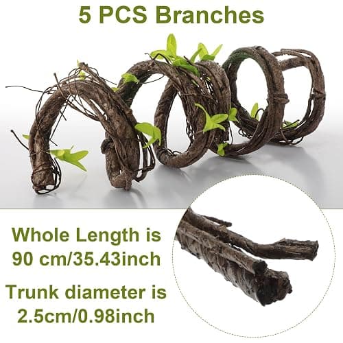 Suncalla 5 Pcs 35in Artificial Bendable Tree Branches for Decor, Natural | Fake Trunk Twigs with Leaves, Cherry Blossom Grape Vines, Halloween Steady Branch Garland, Wall Hanging Reptile Habitat Decor thumbnail 2