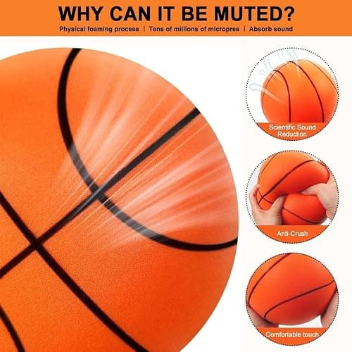 YUEOL Silent Basketball Size 7 (29.5") - Upgraded Version Quiet Foam Basketball Indoor Training Ball, Highly Bounce Quiet Foam Ball,Indoor Training and Without Noise thumbnail 3