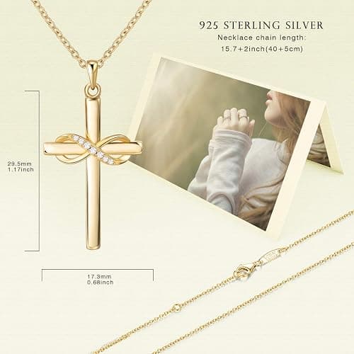 AmorAime 925 Sterling Silver Cross Necklace for Women Infinity Necklace 14K Rose Gold Plated Necklaces thumbnail 2
